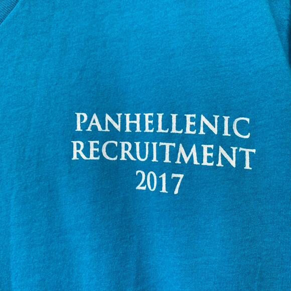 Sorority Panhellenic Recruitment V-Neck T-Shirt Short Sleeve Turquoise Sz Small - Picture 3 of 9